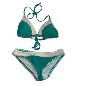 Hobie Solid Ruffled Swim top and Bottom Coral Womens swimsuit size Medium